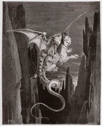 De goddelijke komedie (La Divina Commedia, La Divine Comédie), Hel, zang 17: De afdaling in de afgrond op Geryons rug - van Dante Alighieri (1265-1321) - Illustratie door Gustave Doré (1832-1883)
