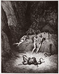 De Goddelijke Komedie, Inferno, Canto 25: Agnello verandert in een slang - door Dante Alighieri (1265-1321) - Illustratie door Gustave Doré (1832-1883)