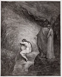 De Goddelijke Komedie (La Divina Commedia, La Divine Comedie), Inferno, Canto 30: Myrrha, veroordeeld voor incest - door Dante Alighieri (1265-1321) - Illustratie door Gustave Doré (1832-1883)