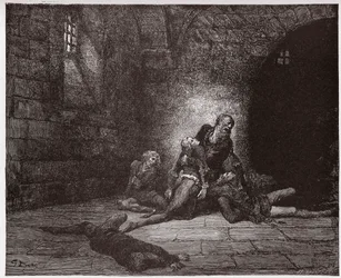 Inferno, Canto 33: Gaddo sterft voor de ogen van zijn vader (Illustratie door Gustave Doré)