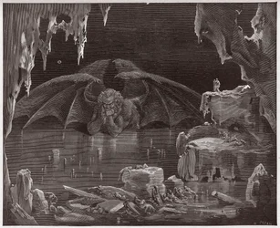 De Goddelijke Komedie, Inferno, zang 34: Lucifer, koning van de hel, bevroren in het ijs - door Dante Alighieri (1265-1321) - Illustratie van Gustave Doré (1832-1883)