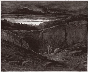 De Goddelijke Komedie (La Divina Commedia), Inferno, Canto 3: Virgil en Dante bij de poorten van de hel - door Dante Alighieri (1265-1321) - Illustratie door Gustave Doré (1832-1883)