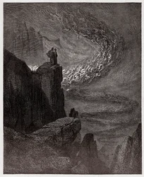 De Goddelijke Komedie, Inferno, Canto 5: Minos beoordeelt de overtredingen en stuurt de zielen - door Dante Alighieri (1265-1321) - Illustratie door Gustave Doré (1832-1883)