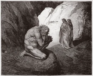 De Goddelijke Komedie (La Divina Commedia), Inferno, Canto 7: Virgil berispt Plutus bij de ingang van de vierde cirkel - door Dante Alighieri (1265-1321) - Illustratie door Gustave Doré (1832-1883)