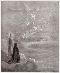 De Goddelijke Komedie, Paradiso, Canto 18: Dante en Beatrice vertaald naar de sfeer van Jupiter - door Dante Alighieri (1265-1321) - Illustratie door Gustave Dore (1832-1883)