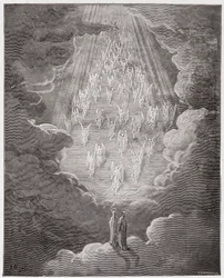 De goddelijke komedie (La Divina Commedia, La Divine Comédie), Paradiso, canto 21: Beatrice en Dante in de sfeer van Saturnus - van Dante Alighieri (1265-1321) - illustratie door Gustave Doré (1832-1883)