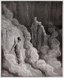De Goddelijke Komedie (La Divina Commedia, La Divine Comedie), Purgatorio, Canto 16: Dante spreekt met de ziel van Marco Lombardo - door Dante Alighieri (1265-1321) - Illustratie door Gustave Doré (1832-1883)