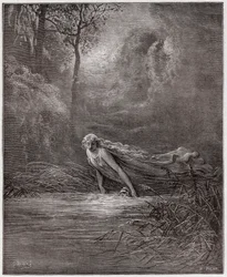 De Goddelijke Komedie, Purgatorio, Canto 31: Dante ondergedompeld in de rivier Lethe - door Dante Alighieri (1265-1321) - Illustratie door Gustave Doré (1832-1883)