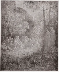 De Goddelijke Komedie (La Divina Commedia, La Divine Comedie), Purgatorio, Canto 7: De geesten zingen Salve Regina in de vallei - door Dante Alighieri (1265-1321) - Illustratie door Gustave Doré (1832-1883)
