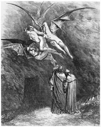 Vergilius (70-19 v.Chr.), Dante en de Erinyen, illustratie uit 
