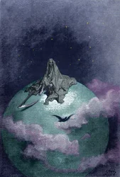 Visioen van de Dood zittend op de wereldbol met zijn imitatie. Illustratie van Gustave Doré