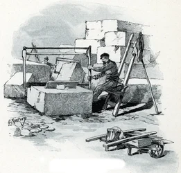 Steenhouwers aan de oevers van het Canal Saint-Martin, quai de Valmy, Parijs