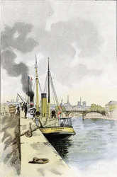 Engelse boten bij de brug van de Saints-Peres of Carrousel, Parijs. Tekening door Gustave Fraipont (1849-1923) uit Saint-Juirs