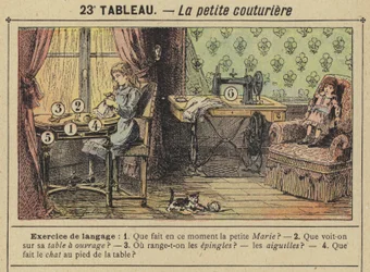 Het kleine naaistertje (kleur litho)