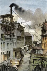 Uitzicht op de rivier de Bievre vanaf de Port Royal boulevard, Parijs. Tekening door Gustave Fraipont uit 