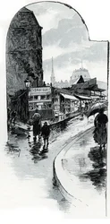 Uitzicht op de brocanteurs op de hoek van de rue de la Bucherie in Parijs Tekening door Gustave Fraipont (1849-1923) uit 