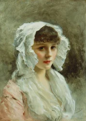 Portret van een dame met een witte kap