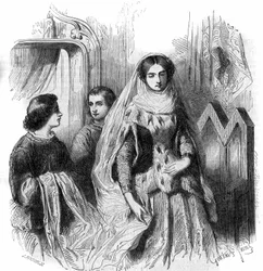 Portret van Jeanne de Montmorency, dochter van Bouchard 1e de Marly. 13e-14e eeuw. Gravure door Gustave Janet