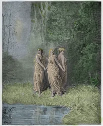 Purgatorio, Canto 29: Liefdadigheid, Hoop en Geloof, illustratie uit De Goddelijke Komedie van Dante Alighieri, 1885