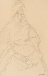 Studie voor Mere Poussepin zittend aan een tafel, c.1915