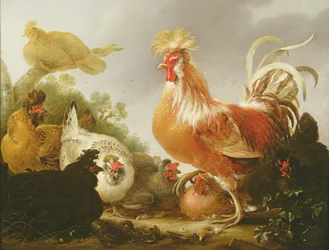 Haan en hennen in een landschap, 1649