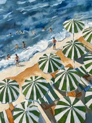 Groen gestreepte strandparasols