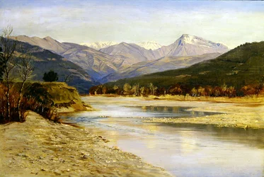 Een bergachtig meerlandschap in Bordighera