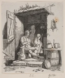 Een Italiaanse muzikant zittend in een open deur