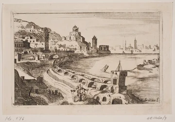 Rivierbank met oosterse stad