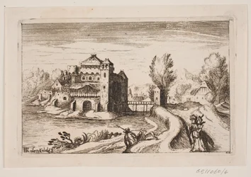 Rivierlandschap met kasteel op een heuvel