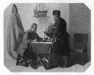 Willem Barents en Jacob van Heemskerk plannen hun route, 1596 ca. 1870