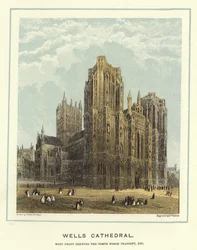 Kathedraal van Wells, westelijke gevel met de noordelijke portiek transept, enz.