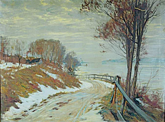 Weg door een besneeuwd landschap