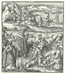 Aartshertog Maximiliaan van Oostenrijk aan het vissen