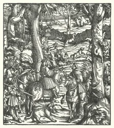 Maximiliaan I, koning van de Romeinen, ontvangt een bericht tijdens de jacht