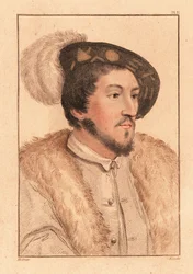 Portret van een onbekende man, hof van koning Hendrik VIII, c. 1532, 1812 (gravure)