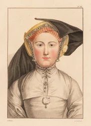 Portret van onbekende vrouw van het hof van koning Hendrik VIII, 1812 (gravure)