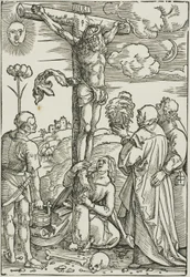 Christus aan het kruis met Maria, Johannes, de Magdalena en Stefanus