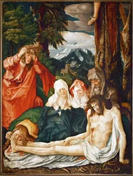 De rouw van Christus, de heiligen Maria en Salome (olieverf op hout)