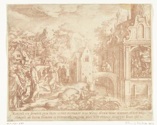 Christus komt aan bij het huis van Lazarus, Marta en Maria Magdalena
