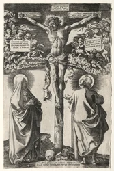 Christus aan het kruis tussen de maagd en St. Johannes, 1542
