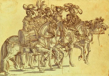 Vijf trommelaars te paard, ca. 1500