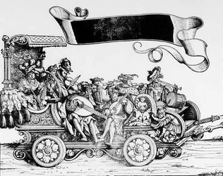 Het muzikale gevolg, uit Maximiliaans Triomftocht, c.1516-18