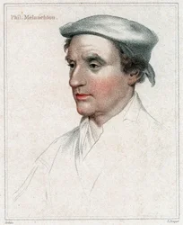 Philip Melancthon, gegraveerd door E. Bocquet