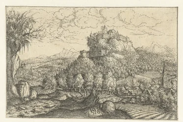 Landschap met slot op een berg