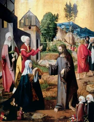 Christus neemt afscheid van zijn moeder, met vier schenkers