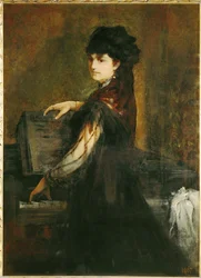 Amalie Makart, geboren Rothmayr, de eerste vrouw van de kunstenaar, aan de piano ... (schilderij op doek)