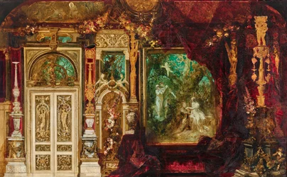 Decoratieontwerp voor de slaapkamer van keizerin Elisabeth in de Hermesvilla (midden scène: Een Midzomernachtsdroom)