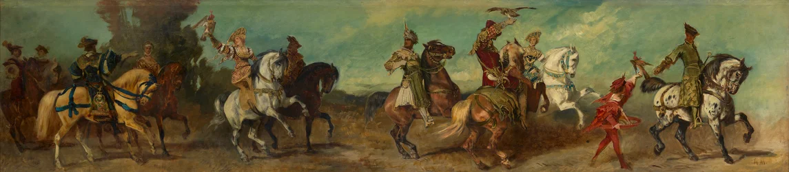 Ontwerp voor de feeststoet van 1879 - De valkenjacht