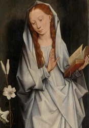Detail (Maagd, van de achterkant van een paar vleugels met de Aankondiging)